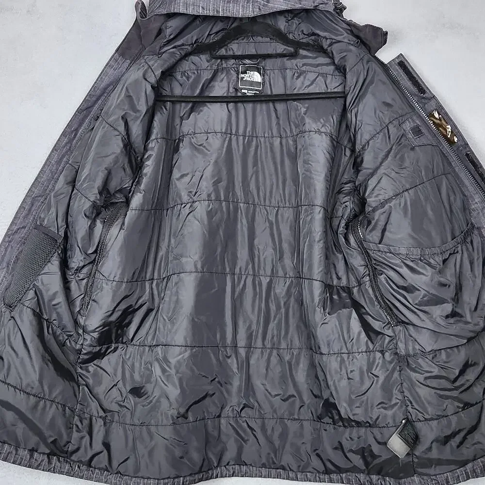 North Face Instigator Jacket Mens Large Gray Pinstripe Hooded Full Zip Insulated